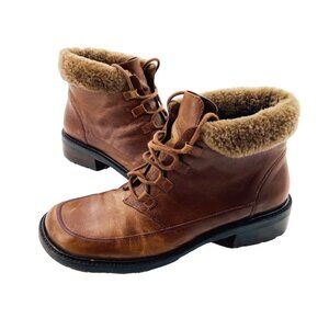 Liz Claiborne Lace Up Boots Wool Lined Brown Leather 7.5 Tyrolian